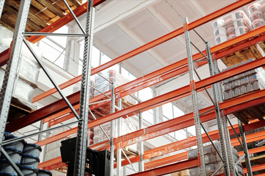 Warehouse racking stocked for project supply
